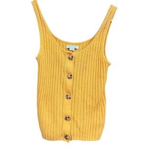 American Eagle Mustard Yellow‎ Ribbed Button Front Tank Top Casual Cute